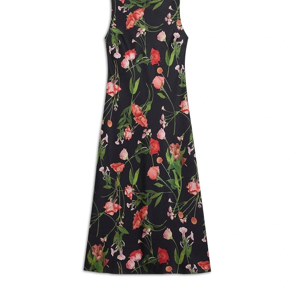 Ted Baker NWT size 4 Cowl Neck Black Floral Slip Midi Maxi Dress sleeveless - Picture 4 of 14